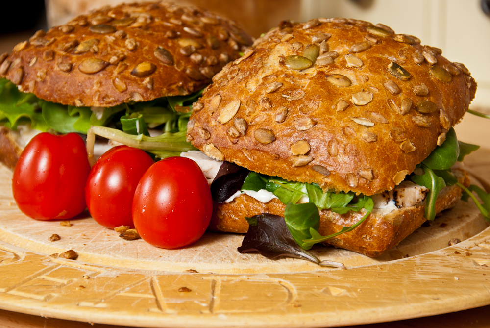 Luncheon - A Chicken salad sandwich with tomatoes