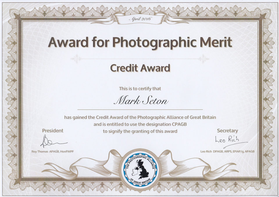 Credit Award of the Photographic Alliance of Great Britain (CPAGB)