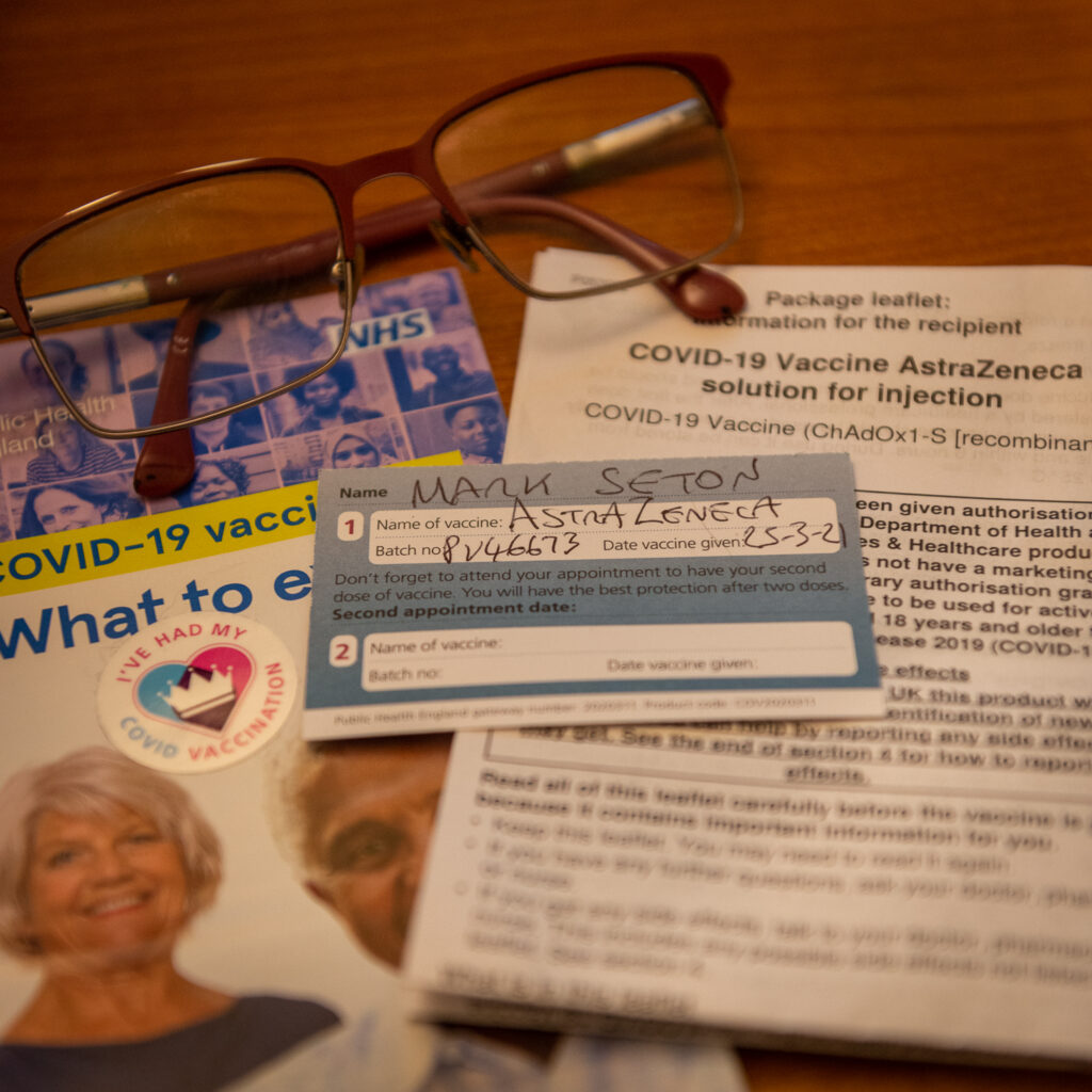 All the paraphernalia you get when getting a covid vaccination