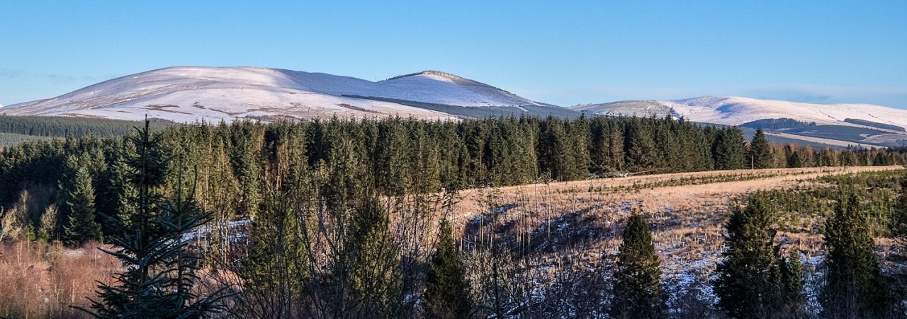 Snow capped hills in the Scottish Borders